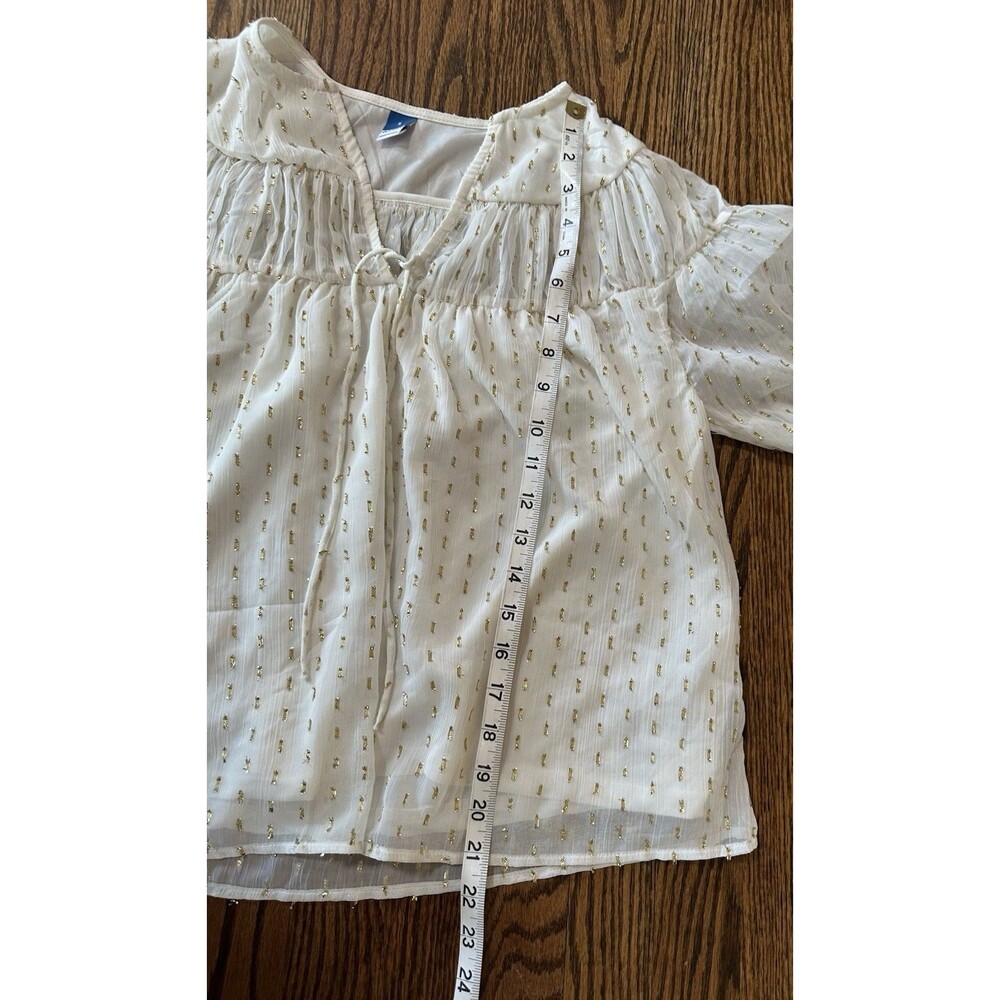 Old Navy‎ Women’s Small White & Gold Sparkly Boho Chiffon Blouse Top Holiday - Picture 9 of 9